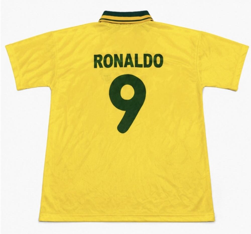 Brazil Ronaldo #9 Soccer Jersey Yellow Green Adult GG/Large Football Shirt